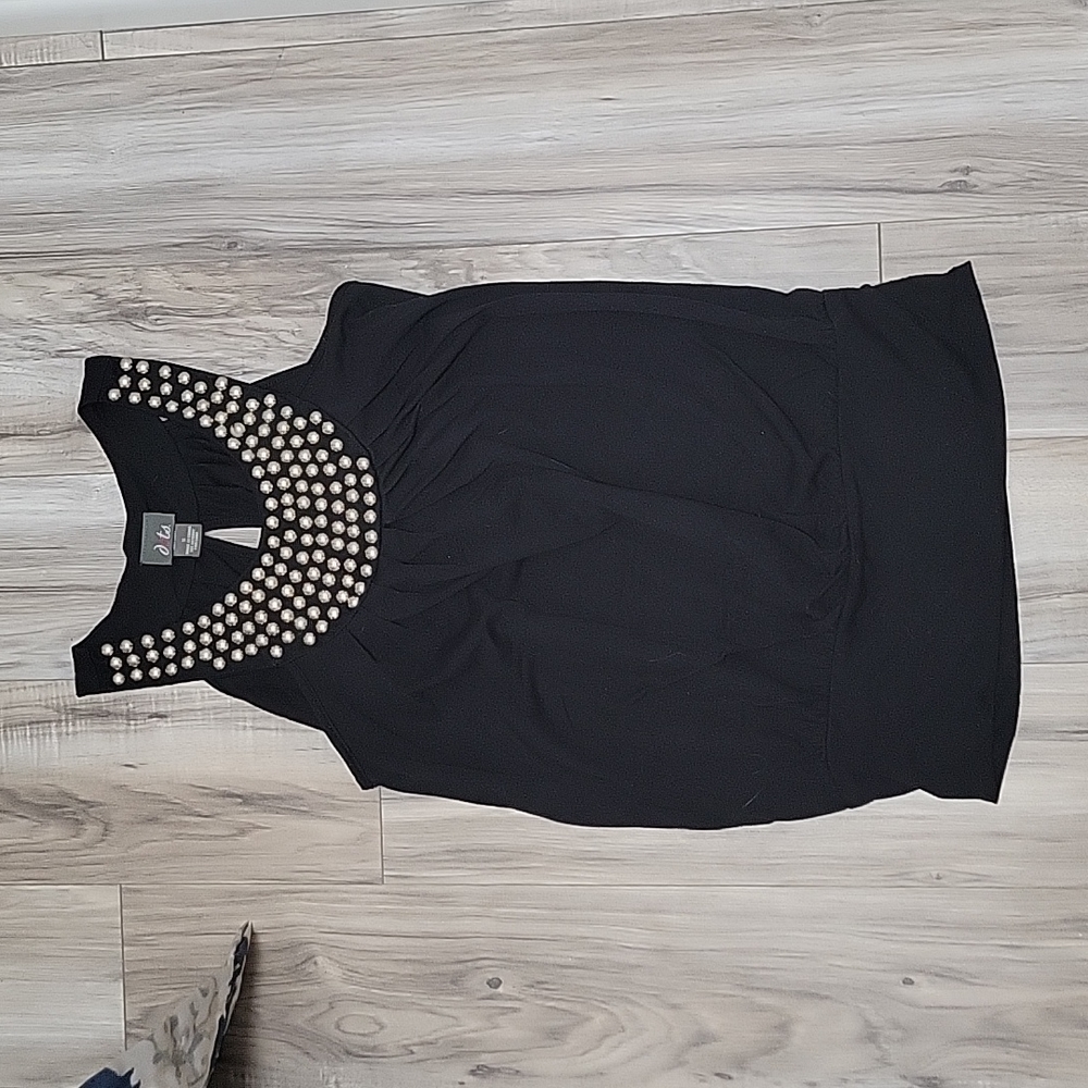 High Neck Embellished Tank - Black - Small